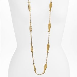 TORY BURCH gold plated fish chain necklace long